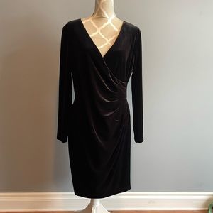 Calvin Klein Velvet Long Sleeved Faux Wrap Dress